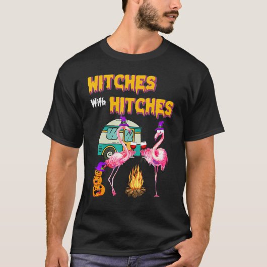 フラミンゴはヒッチングで魔女 Tシャツ (正面)