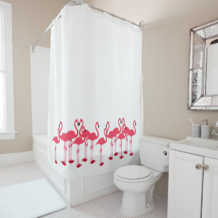 フラミンゴをテーマにしたピンクの群れ シャワーカーテン