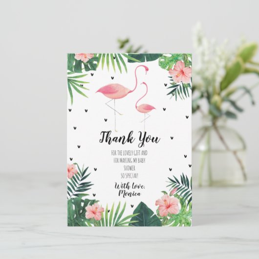 フラミンゴをテーマにしたベビーシャワーサンキューカード 招待状 (スタンド正面)