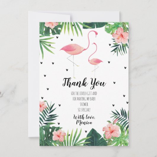 フラミンゴをテーマにしたベビーシャワーサンキューカード 招待状 (正面)