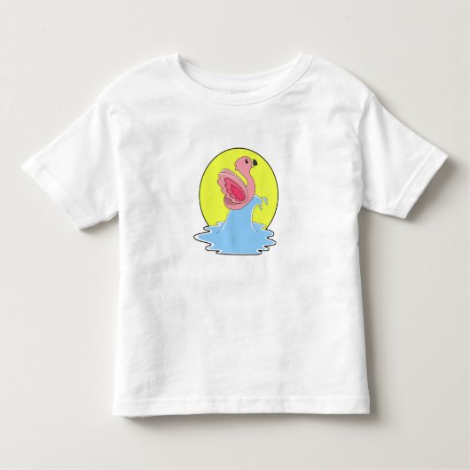 フラミンゴアットサーフィンオンウォーター トドラーTシャツ (正面)