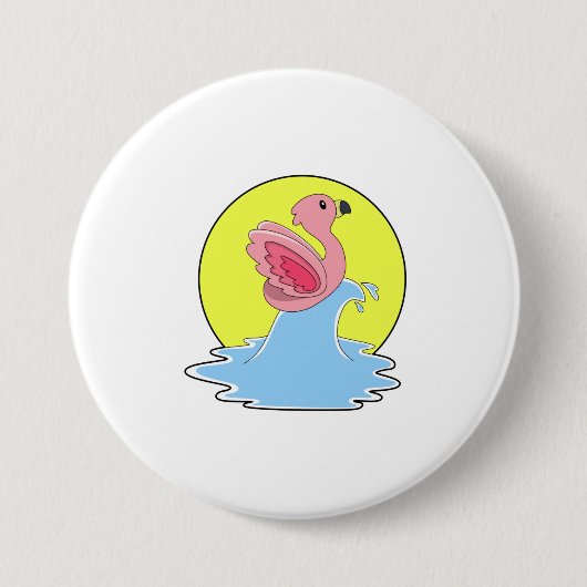 フラミンゴアットサーフィンオンウォーター 缶バッジ (正面)