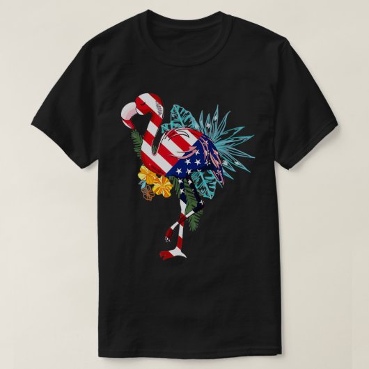 フラミンゴアメリカ国旗のアメリカ愛国心4位 Tシャツ (デザイン正面)