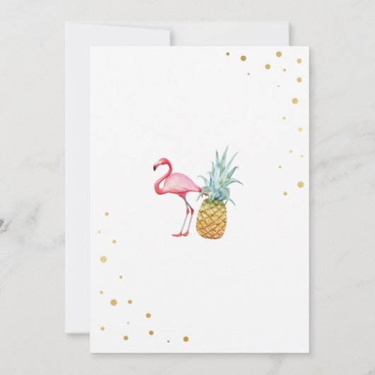 フラミンゴアロハガールズファースト誕生日金ゴールド 招待状 (裏面)