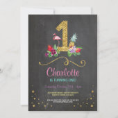 フラミンゴアロハファースト1歳誕生日パーティー招待状 招待状 (正面)