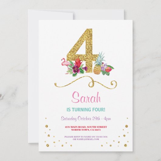 フラミンゴアロハ第44回誕生日パーティー招待状 招待状 (正面)