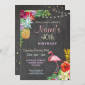 フラミンゴアロハ40歳の誕生日パーティー招待状任意の年齢 招待状 (正面/裏面)