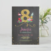 フラミンゴアロハ8th誕生日8パーティーチョーク招待状 招待状 (スタンド正面)