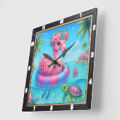 フラミンゴインナーチューブビーチ スクエア壁時計 (傾斜)