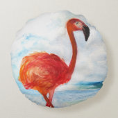 フラミンゴウォーターカラーアートラウンド装飾用クッション ラウンドクッション (裏面)