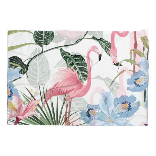 フラミンゴエキゾチック花熱帯シームレス 枕カバー (裏面)