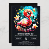 フラミンゴエレガントデジタル誕生日 招待状 (正面/裏面)