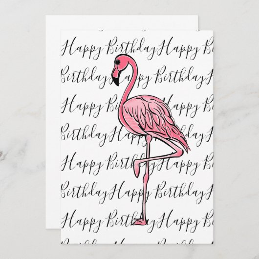 フラミンゴエレガントピンクの熱帯鳥 招待状 (正面/裏面)