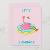 フラミンゴオンザプールリングや輪誕生日 招待状 (正面/裏面)