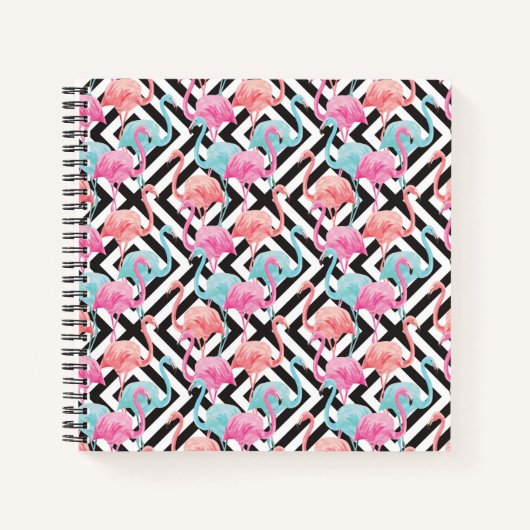 フラミンゴオンデザインはっきりしたパターン ノートブック (正面)