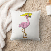 フラミンゴオンビーチと帽子 クッション (ブランケット)