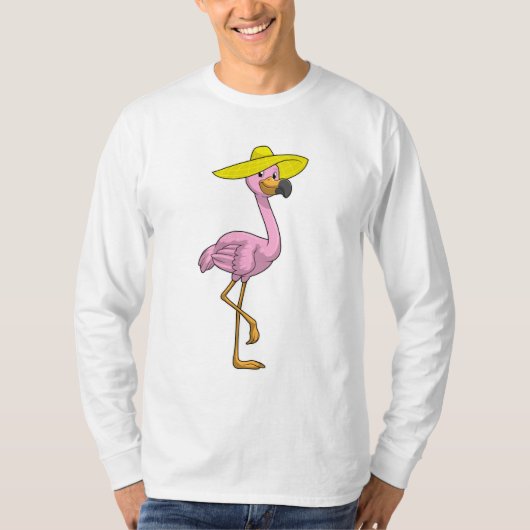 フラミンゴオンビーチと帽子 Tシャツ (正面)