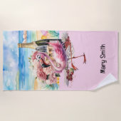 フラミンゴオンビーチ ビーチタオル (正面)