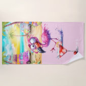 フラミンゴオンビーチ ビーチタオル (正面)