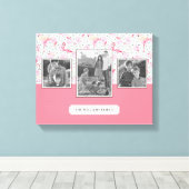 フラミンゴオン水玉模様 |文字付き家族の写真 キャンバスプリント (インサイチュ (ウッドフロア))