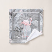 フラミンゴオーキッドトロピカルパターングレーID868バスT バスタオルセット (ウォッシュタオル)