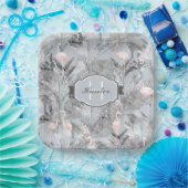 フラミンゴオーキッドトロピカルパターングレーID868 ペーパープレート (パーティー)