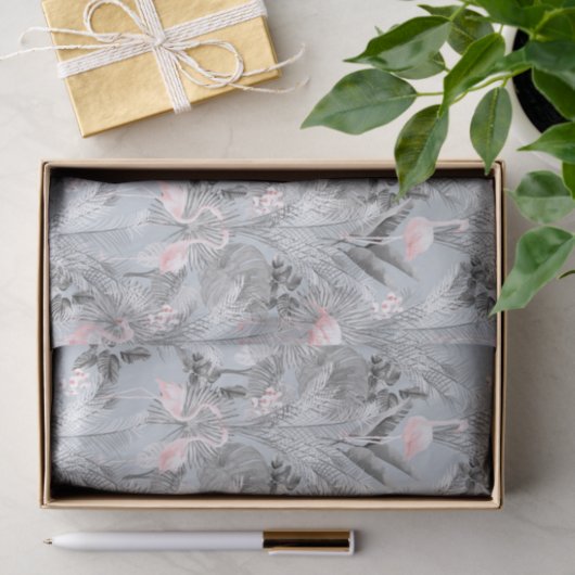 フラミンゴオーキッドトロピカルパターングレーID868 薄葉紙 (ギフト)