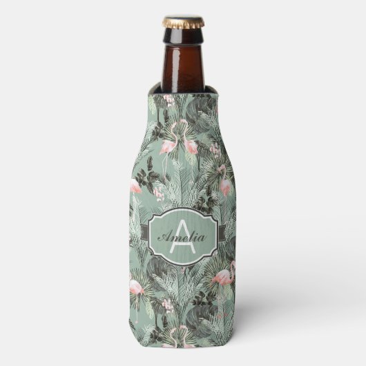 フラミンゴオーキッドトロピカルパターンセージID868 ボトルクーラー (ボトル正面)
