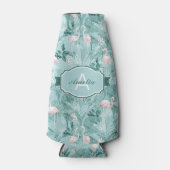 フラミンゴオーキッドトロピカルパターンティール（緑がかった色）ID868 ボトルクーラー (正面)