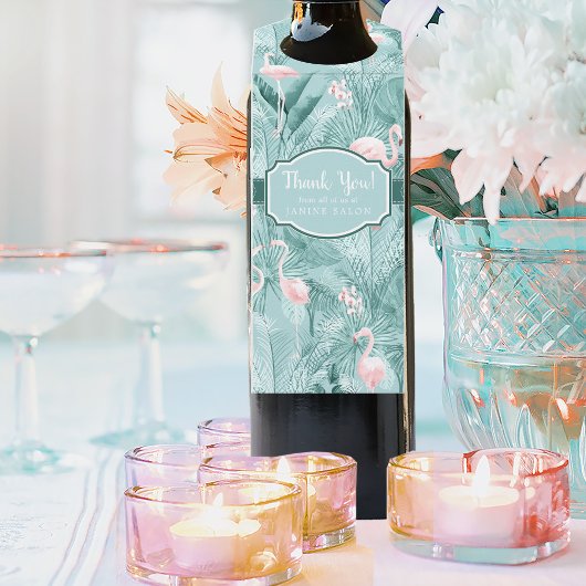 フラミンゴオーキッドトロピカルパターンティール(緑がかった色)ID868 ボトルネックタグ