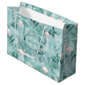 フラミンゴオーキッドトロピカルパターンティール（緑がかった色）ID868 ラージペーパーバッグ (正面アングル)