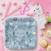 フラミンゴオーキッドトロピカルパターンブルーID868 ペーパープレート (パーティー)