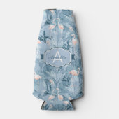 フラミンゴオーキッドトロピカルパターンブルーID868 ボトルクーラー (正面)