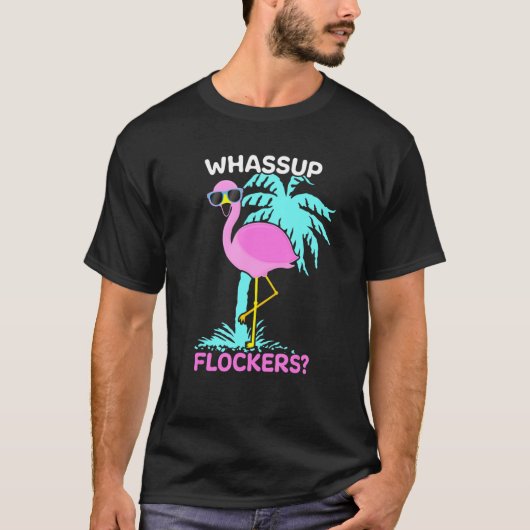 フラミンゴカッコいいの綿毛にサングラスと Tシャツ (正面)