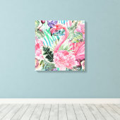 フラミンゴカラフル水彩 キャンバスプリント (インサイチュ (ウッドフロア))