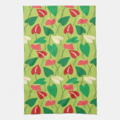 フラミンゴカラフル花の模様 キッチンタオル (縦)