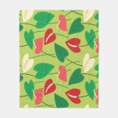 フラミンゴカラフル花の模様 フリースブランケット (正面)