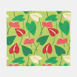 フラミンゴカラフル花の模様 フリースブランケット