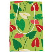 フラミンゴカラフル花の模様 ミディアムペーパーバッグ (正面)