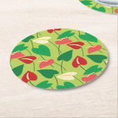 フラミンゴカラフル花の模様 ラウンドペーパーコースター (アングル)