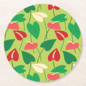 フラミンゴカラフル花の模様 ラウンドペーパーコースター (正面)