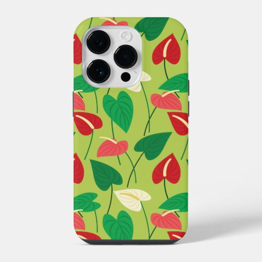 フラミンゴカラフル花の模様 iPhoneケース (裏面)