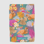 フラミンゴガーデンターコイズ ゴルフタオル (正面)