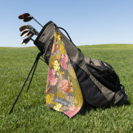 フラミンゴガーデンダークグレー ゴルフタオル