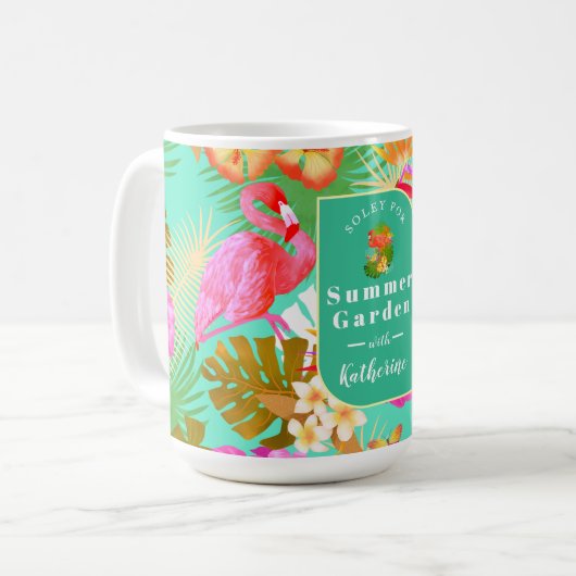 フラミンゴガーデンティール(緑がかった色) コーヒーマグカップ (正面左)