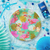 フラミンゴガーデンティール（緑がかった色） ペーパープレート (パーティー)