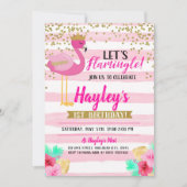 フラミンゴガールズピンク金ゴールド誕生日レッツフラミングル 招待状 (正面)