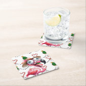 フラミンゴクリスマスをテーマにした スクエアペーパーコースター (インサイチュ)