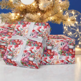 フラミンゴクリスマスをテーマにした ラッピングペーパー