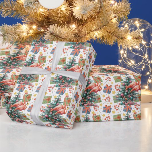 フラミンゴクリスマスをテーマにした ラッピングペーパー (クリスマス)